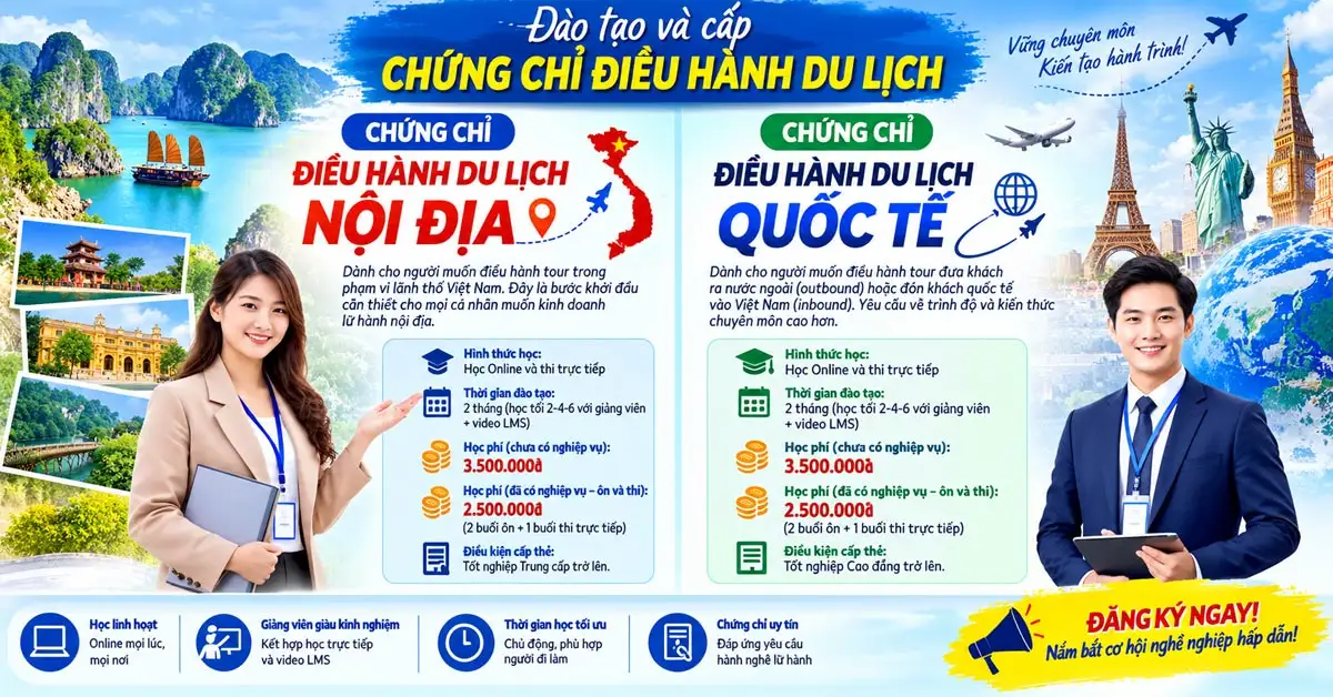 Khóa Học Cấp Chứng Chỉ Điều Hành Du Lịch Nội Địa & Quốc Tế Online 2026