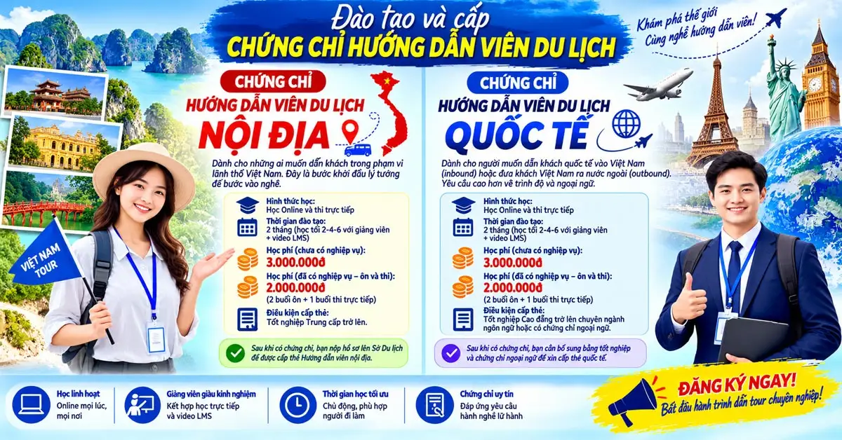 Khóa Học Cấp Chứng Chỉ Hướng Dẫn Viên Du Lịch Nội Địa Và Quốc Tế Online 2026 1 Khóa Học Cấp Chứng Chỉ Hướng Dẫn Viên Du Lịch Nội Địa Và Quốc Tế Online 2026