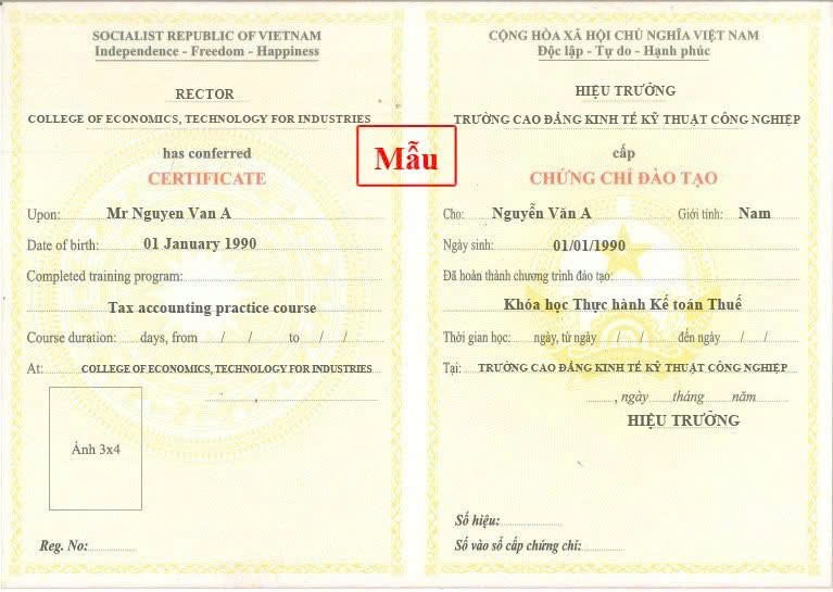 Chứng chỉ Khoá học thực hành kế toán thuế