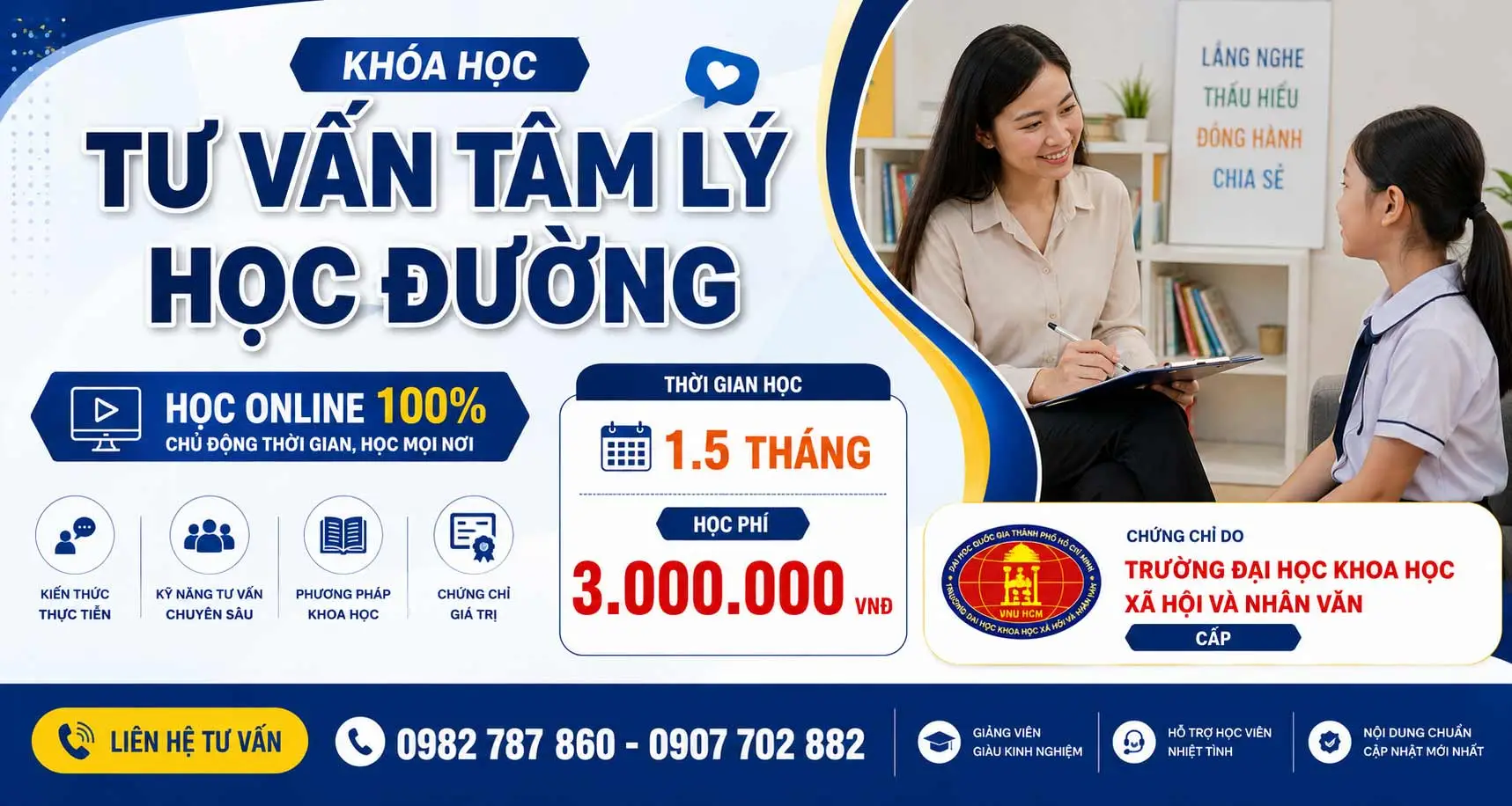 Khóa Học Cấp Chứng Chỉ Nghiệp Vụ Tư Vấn Tâm Lý Học Đường Online 2026 1 Chứng Chỉ Nghiệp Vụ Tư Vấn Tâm Lý Học Đường Online