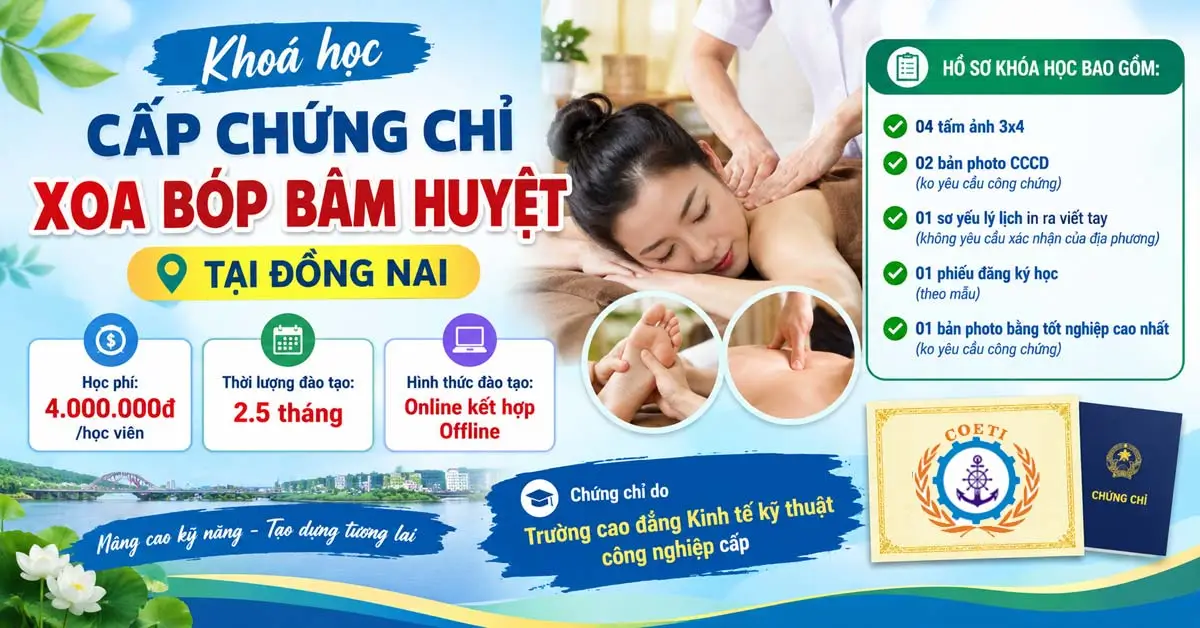 Khoá học cấp chứng chỉ xoa bóp bấm huyệt tại Đồng Nai 2026 1 Khóa Học Cấp Chứng Chỉ Xoa Bóp Bấm Huyệt Tại Đồng Nai